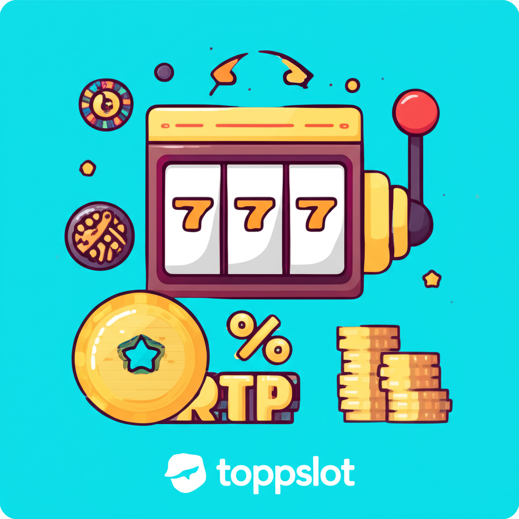อินโฟกราฟิกอธิบายค่า RTP ในเกมสล็อตออนไลน์ พร้อมสัญลักษณ์ความผันผวนและอัตราการจ่าย แสดงความสำคัญของ RTP บน topppslot