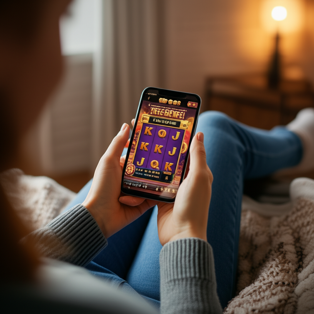 ผู้เล่นกำลังเล่นสล็อตวิดีโอบนมือถือผ่านเว็บตรง topppslot แสดงความสะดวกสบายและปลอดภัย