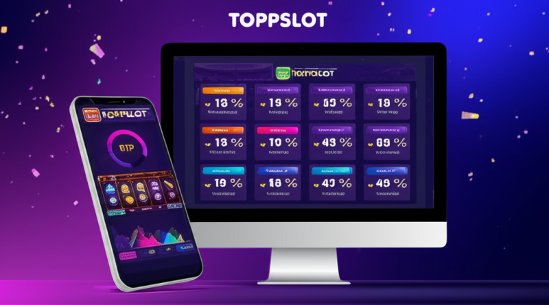 ภาพหน้าจอมือถือและคอมพิวเตอร์แสดงข้อมูล RTP สดแบบเรียลไทม์ พร้อมโลโก้ topppslot เน้นความทันสมัยและน่าเชื่อถือสำหรับเกมสล็อตออนไลน์